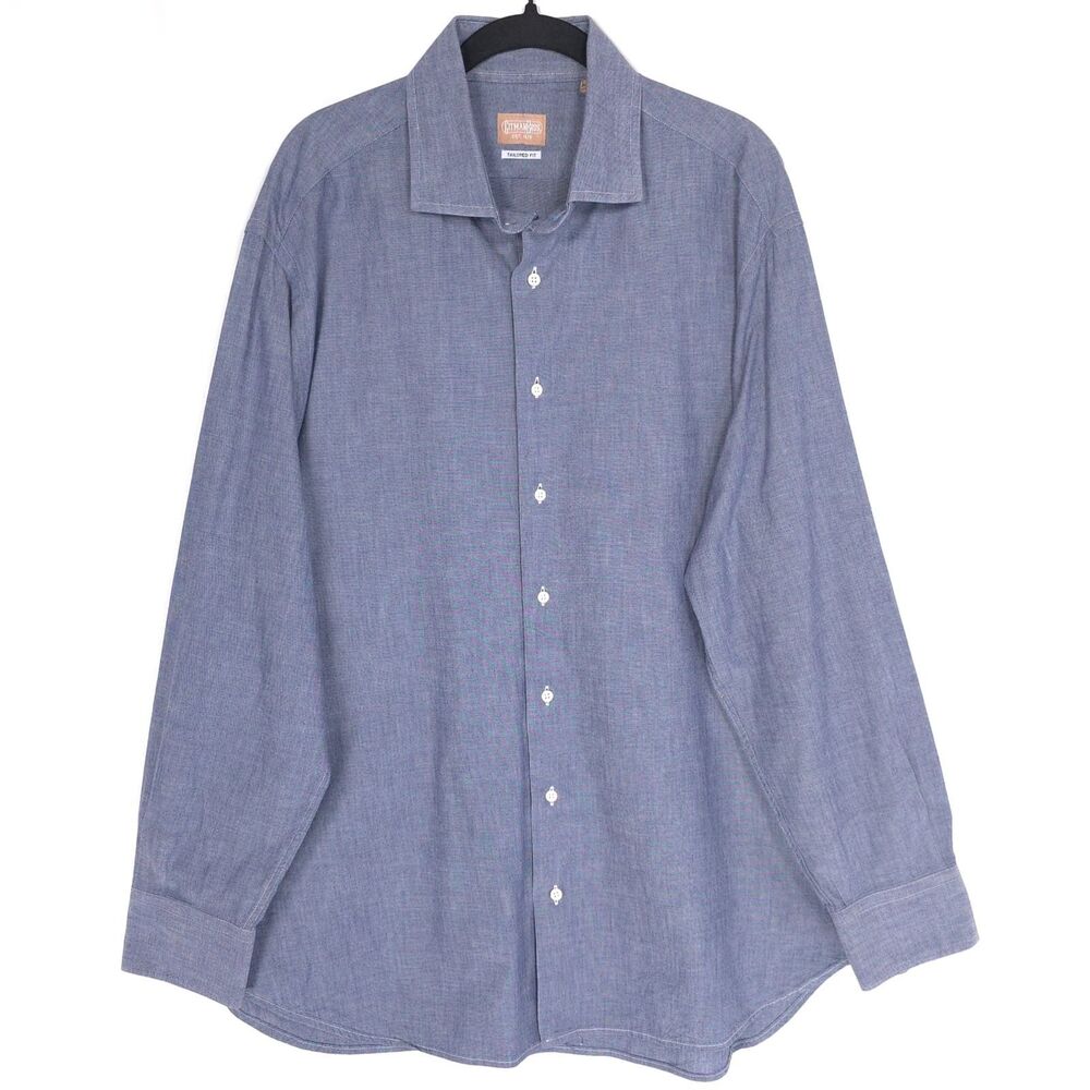 GITMAN BROS. EST. 1978 Tailored Fit Shirt Blue 18 34 Made in‎ USA Men's